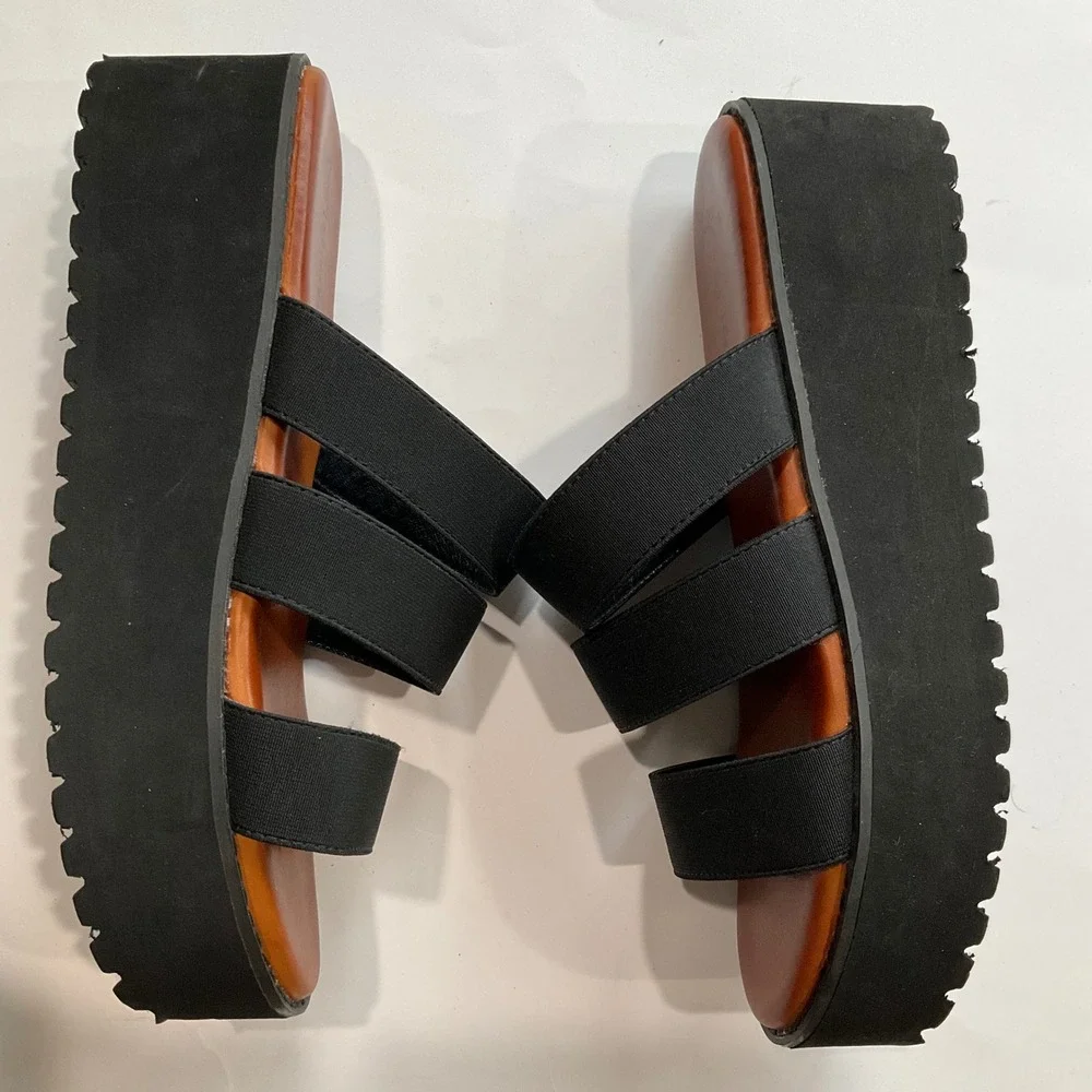 Dirty Laundry June Black Elastic‎ Triple Strap Platform Sandals 9 Chunky 90s Y2K